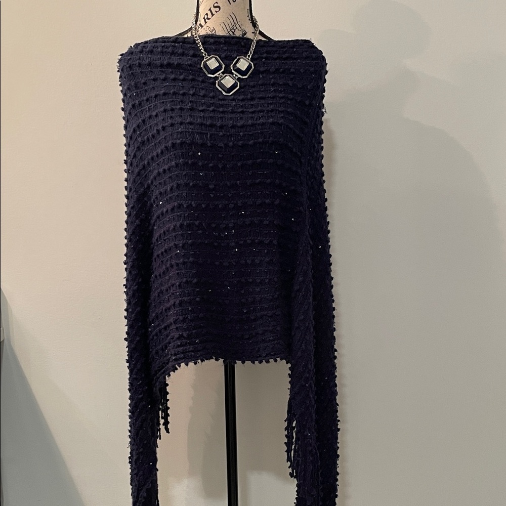 Textured Navy Poncho